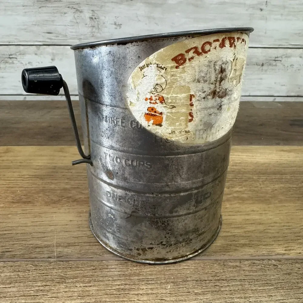 Vintage Bromwell's Measuring Cup Metal Flour Sifter Black Handle